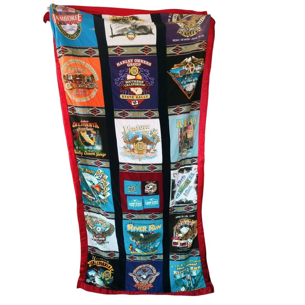 Harley-Davidson T-Shirt Quilt Blanket Handmade Patriotic Back 92.5"x49" 1990s